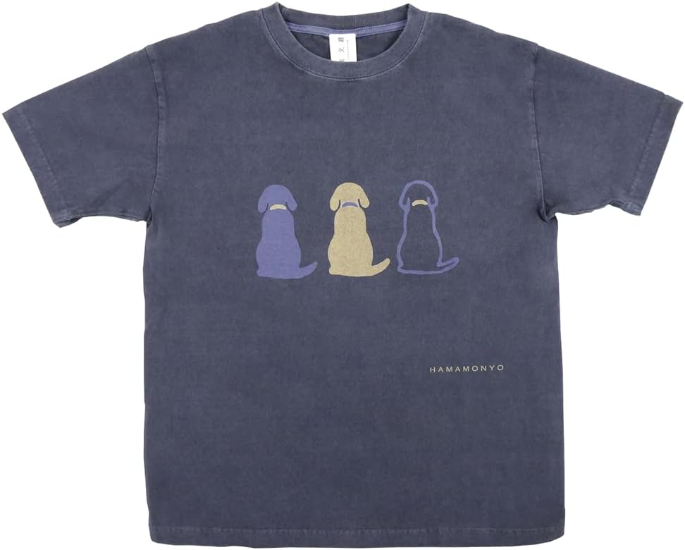 [濱文様] ピグメント染めTシャツL おすわりわんこ デニム