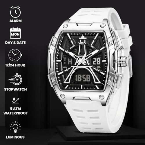 Image of V2A Impact 48mm Analog Digital Watch for Men | 3D Tower Dial Design | Alarm Stopwatch Day Date 12 /24 Hr | TPU Strap | 50M Water Resistant | Gift for Mens