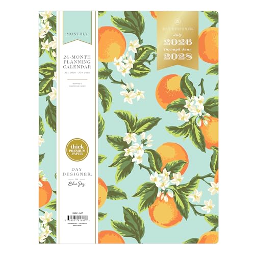 Blue Sky Day Designer 2026-2028 Monthly Academic Year 24 Month Planner Calendar July 2026 - June 2028 8.5 x 11 Flexible Cover Stapled Binding Orange Blossom Mint