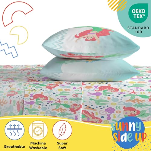 Image of Sunny Side Up Disney The Little Mermaid Full Sheet Set - 4 Piece Kids Bedding Set Includes Pillow Cover - Super Soft Ariel Microfiber Sheets