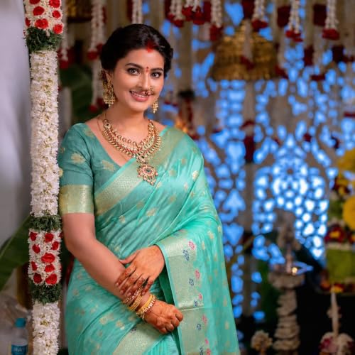 Image of Sarees for Women Wear Organza Silk Banarasi Sari Kanjivaram Soft Pure Paithani Wedding Original Kanchipuram Pattu Sadi with Blouse Piece 2026 (Gulab)