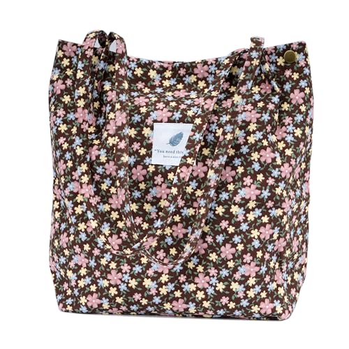 Image of TOPASION Cute Corduroy Tote Bag Canvas Shoulder Handbags for Women Travel Shopping