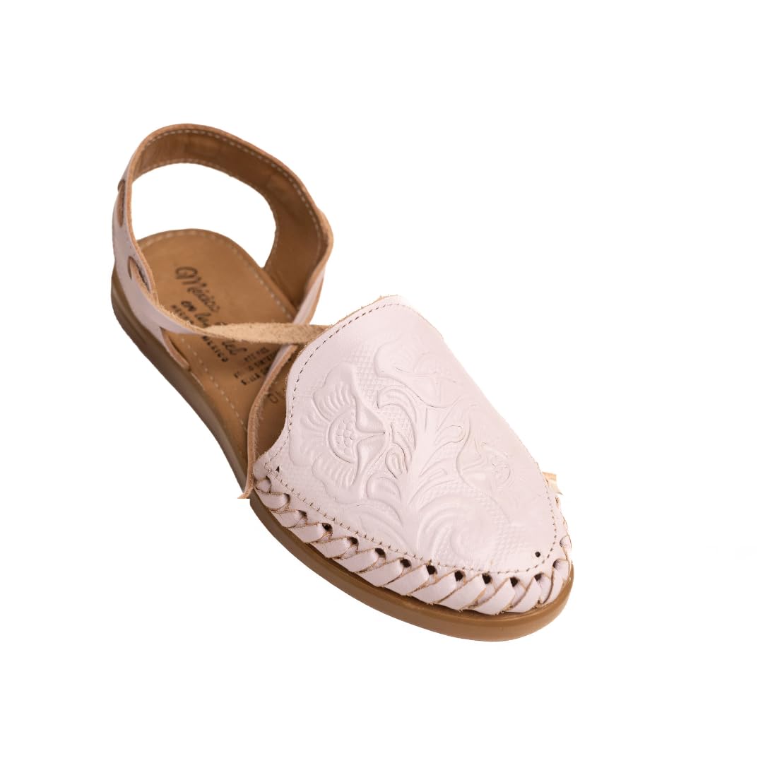 Mexico en la Piel Women's Lace-Up Huarache Sandals - Genuine Leather, Handmade with Floral Cut-Out Design, Casual Comfortable Flats, Closed-Toe and