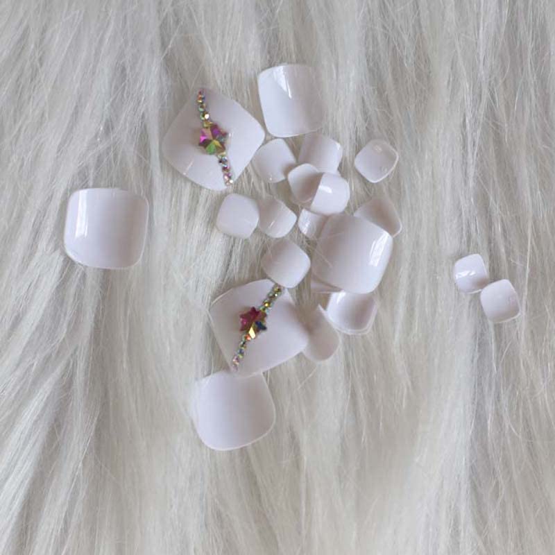 Miniatura 3 de Uñas postizas blancas a presión para mujeres, uñas postizas de cristal para los dedos de los pies, cobertura completa, uñas falsas de moda, uñas