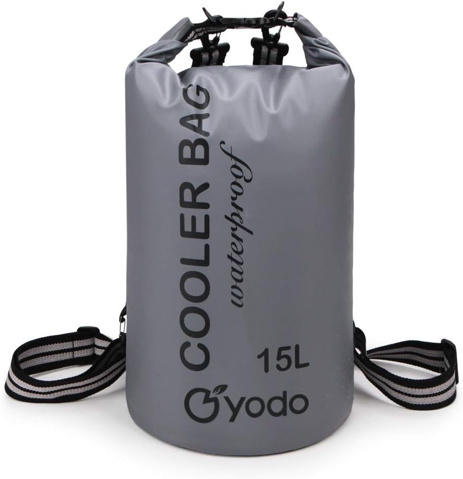 yodo 15L Insulated Cooler Backpack - Waterproof Dry Bag with Collapsible Body & Shoulder Strap, Roll Top Closure, Grey