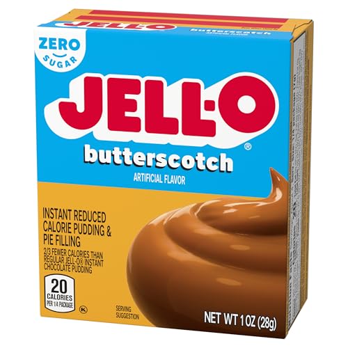 Image of Jell-O Zero Sugar Instant Pudding & Pie Filling Mix, Butterscotch Flavored, Reduced Calorie Dessert, Smooth & Creamy for Baking, Pies & No-Bake Recipes, 1 oz (Pack of 12)