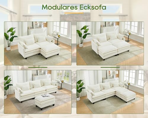 SITURAY Doppellagige Ecksofa Modulares Sofa, Wohnlandschaft L-Form Cloud Couch mit Ottomane, Chenillestoff Eckcouch Corner Sofa mit Schlaffunktion für Wohnzimmer Schlafzimmer (Beige, 2 Sitzer) – Bild 8