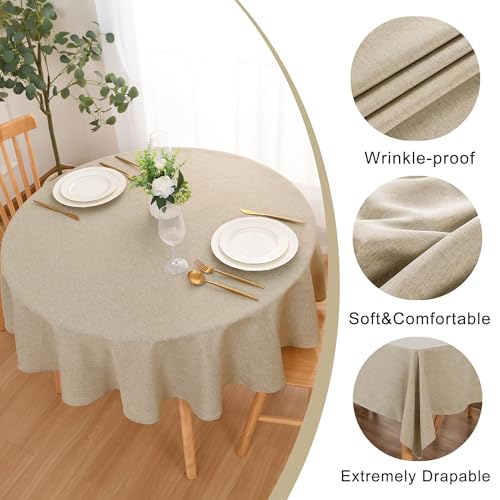 DWCN Round Faux Linen Tablecloth, Round Table Cover, 70 Inch, Beige by DWCN - Used condition - Image 5