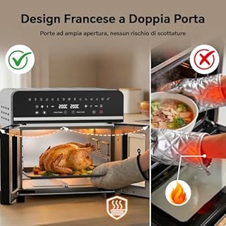 EMPHSISM Friggitrice ad Aria 23L XXL Mini Forno con Porte alla Francese, 2600W Air Fryer Dual Zone con Smart-Touch, Sync Finish, 15 Programmi, Ricettario & 13 Accessori Inclusi, Metallo