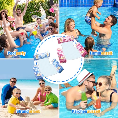 Dusor Luftmatratze Pool Zubehör 2 Stück, Luftmatratze Wasser Hängematte Pool Erwachsene 4 In 1, Aufblasbare Pool Spielzeug Wasserhängematte, Wasserspielzeug für Erwachsene und Kinder