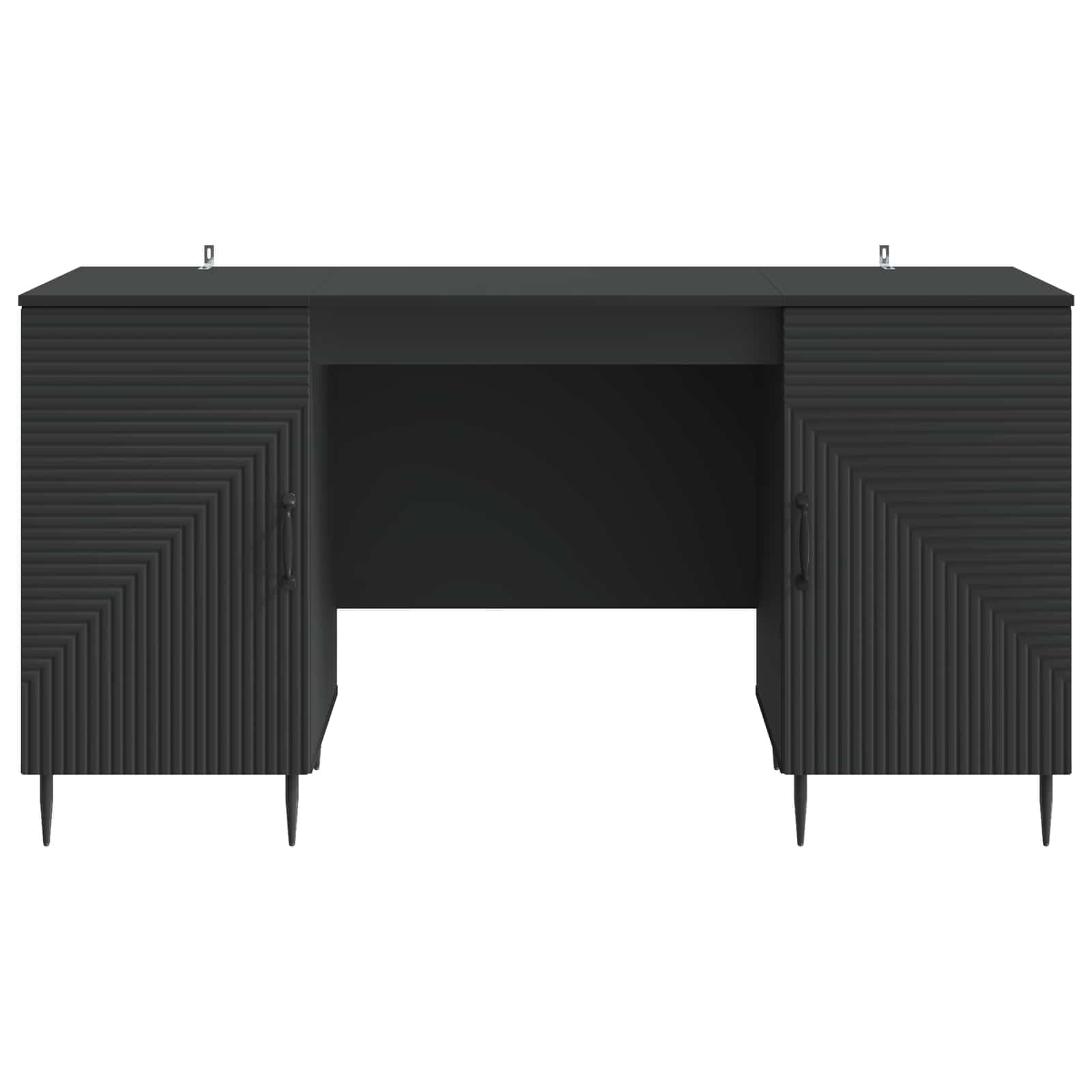 Scrivania nero in legno ingegnerizzato 142,5 x 50 x 75 cm con ripiani e porte girevoli per ufficio studio casa smartworking gaming