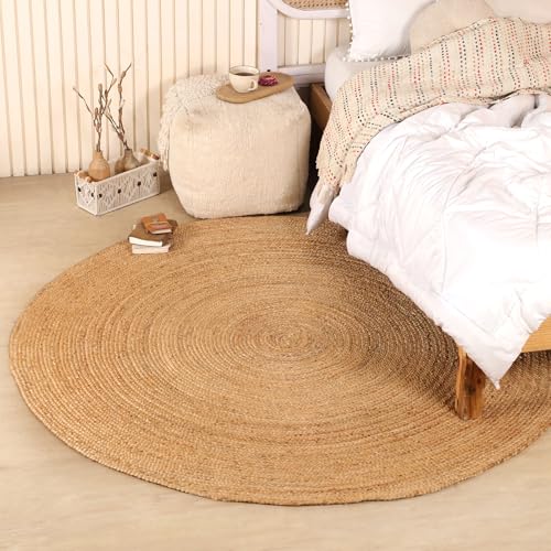 Tapete redondo tejido a mano de yute natural 6ft miniatura 4