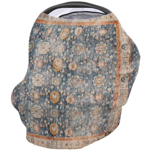 Nursing Cover for Breastfeeding Scarf, Blue Floral Textured Art Painting Retro Baby Car Covers Super Soft Multi Use for Canopy Shopping Cart Cover Blanket Stroller Cover