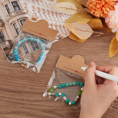 SOFPLATE 100Pcs Jewellery Display Cards with 100Pcs Bracelet Packaging Bags Brown Paper Foldable Header Card Holders Small Craft Package Set for Jewellery Hanging Selling Showing Small Business - Image 3