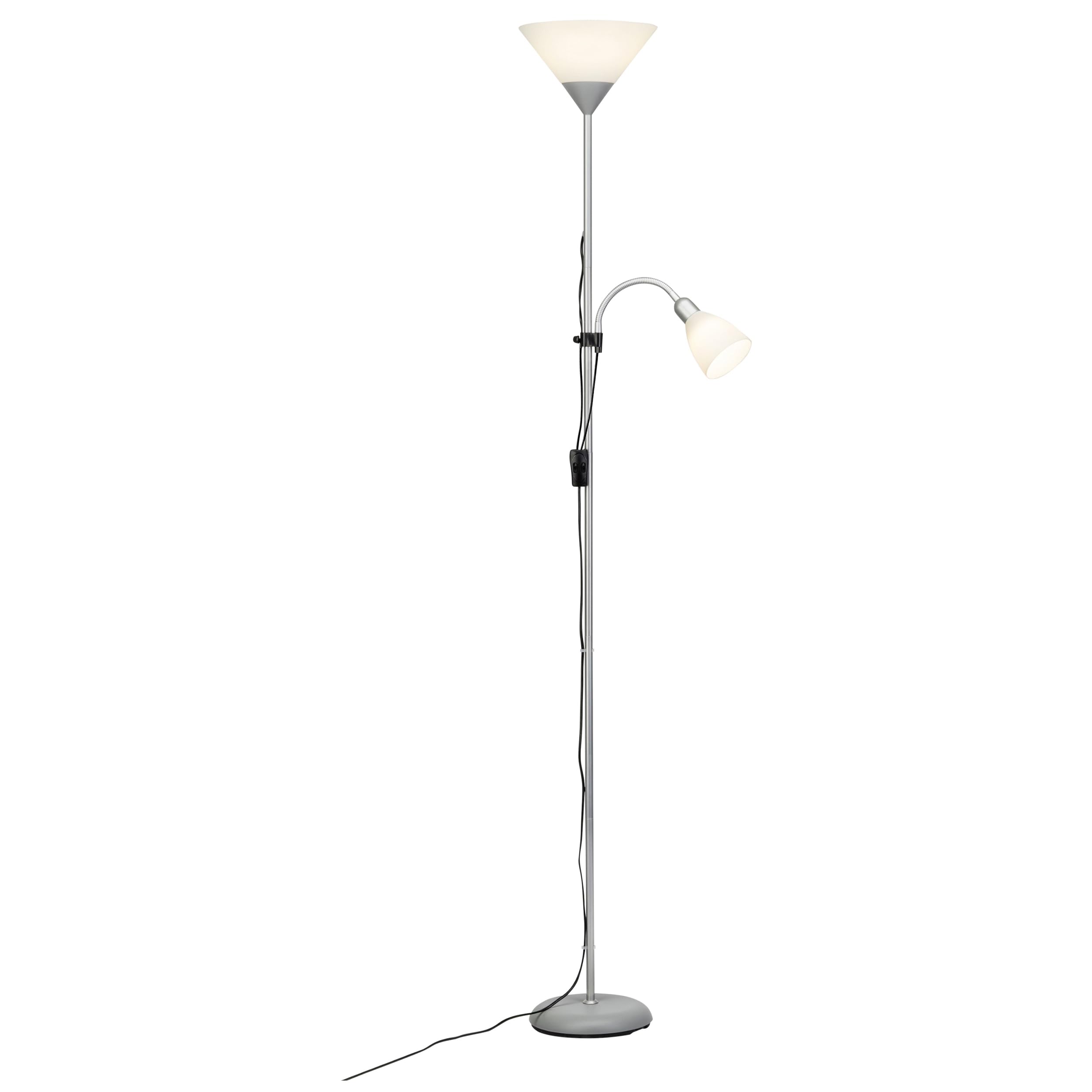 Brilliant Spari lampa sufitowa LED z ramieniem do czytania, 1,8 m, lampa stojąca, obrotowa, srebrna/biała, 806 lumenów, 1 x E27 9,5 W, żarówka LED w zestawie