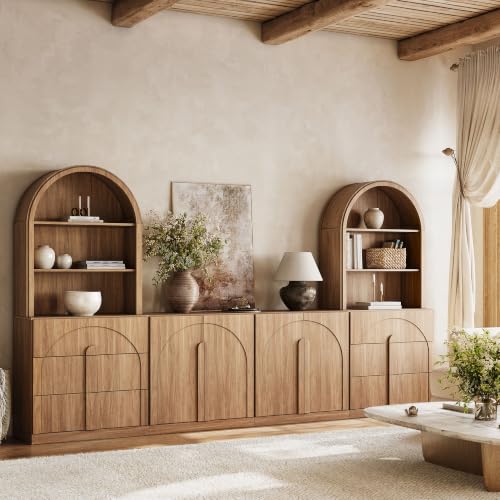 Image of BELLEZE Bijou 126 inch Wall Unit 6-Piece Modular TV Stand - Camel