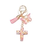 SWJEWEL Rhinestone Cross Butterfly Keychain for Women Gold Handbag Bling Personalized Keyring Purse Wallet