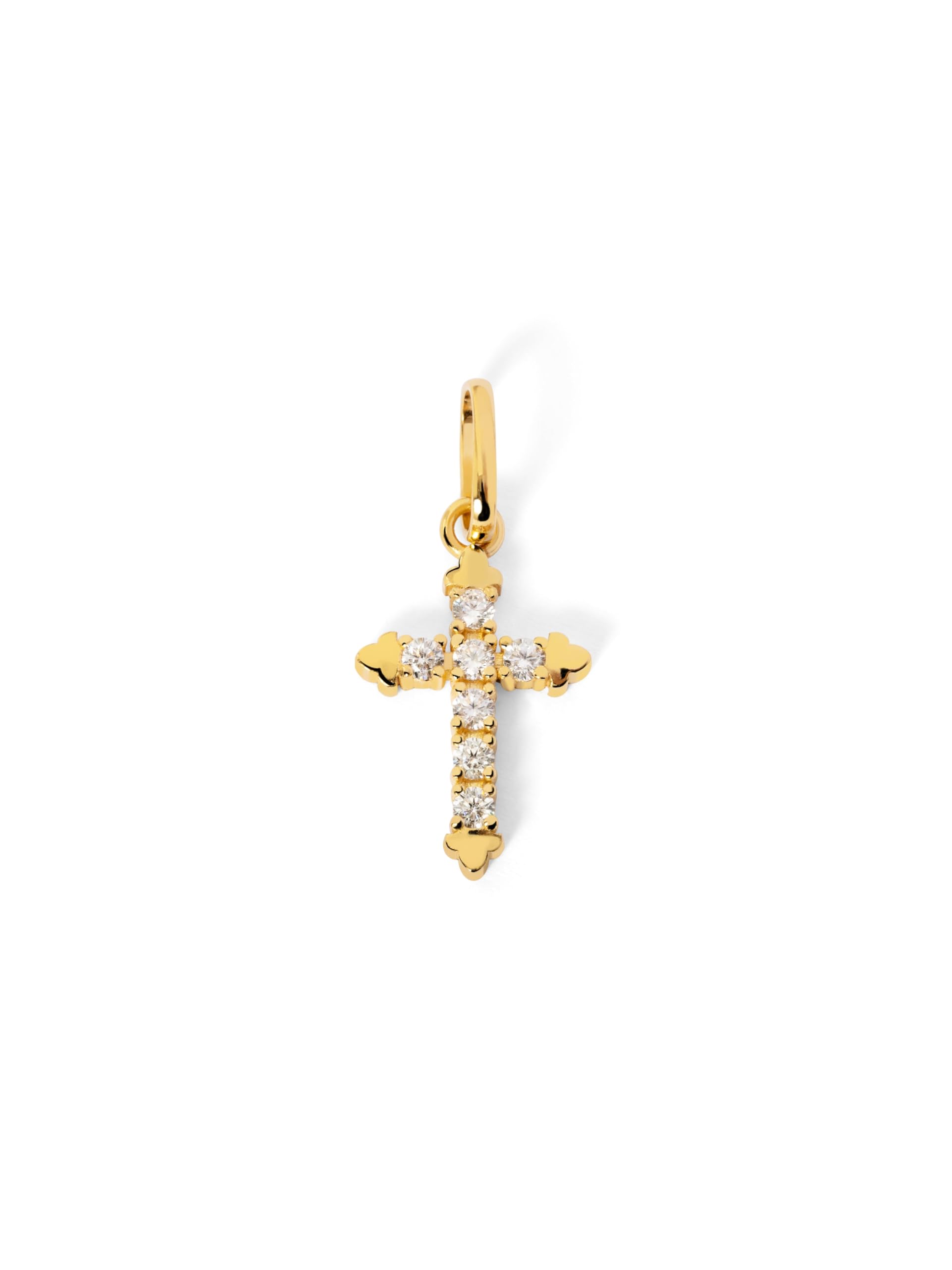 SINGULARU - Charm Penélope. Plata de Ley con acabado en Baño Oro de 18Kt o Rodio y Circonitas. Colgante con Motivo Cruz y Cierre asa. Joyas para Mujer