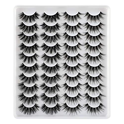 Wiwoseo False Eyelashes 20 Pairs 20MM Dramatic Long Fluffy Faux Mink Lashes Fluffy Volume Thick Crossed Fake Eye Lashes Pack
