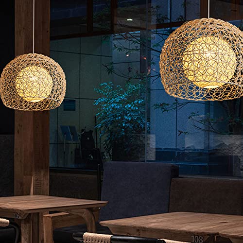 Lampe suspendue en rotin fait main avec abat-jour en métal et osier pour plafond