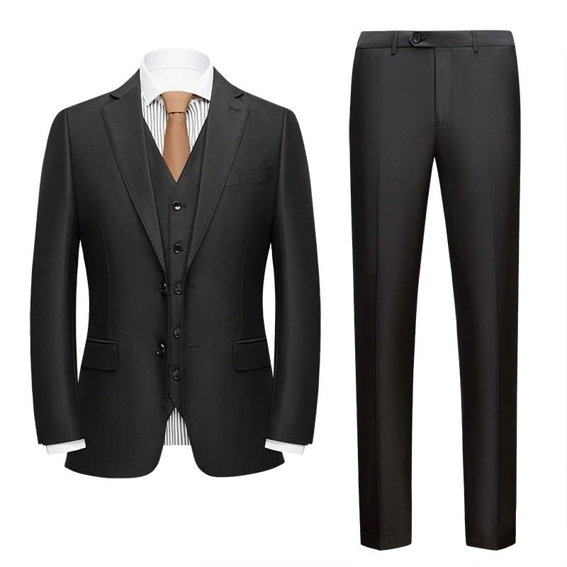 Slim Fit Men’s 3 Piece Tuxedo Suit Pants Vest Set for Business Wedding Prom Formal Events