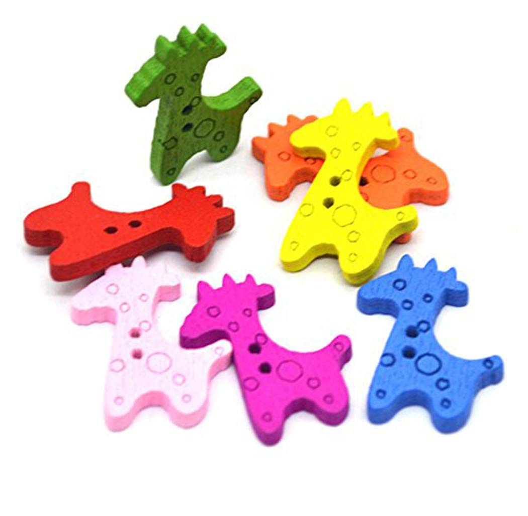 50Pcs Giraffe 2 Holes Wood Sewing Buttons DIY Craft
