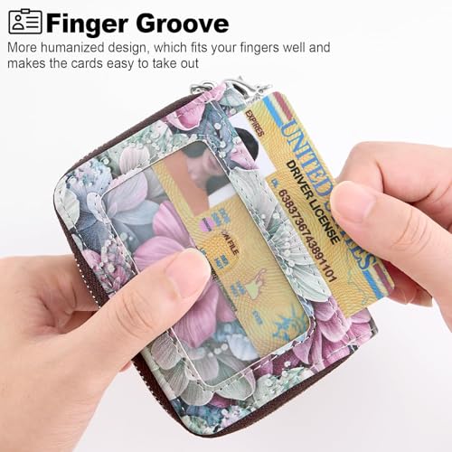 Image of Mayski Credit Card Holder, Zipper Credit Card Wallet for Women, Small Accordion Card Cases Holder, KeyChain Wallet, Business Card Holder, Happy Flower