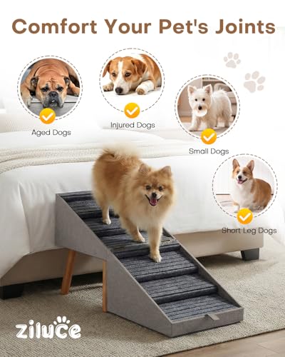 Image of Split Ottoman Dog Ramp for Bed and Couch, 21.06 inch H Non Slip Dog Stairs for Small Medium Large Dogs Cats Puppies Joint Support, 2 in 1 Foldable Wooden Pet Steps for Senior /Injured Dogs, Space Saving