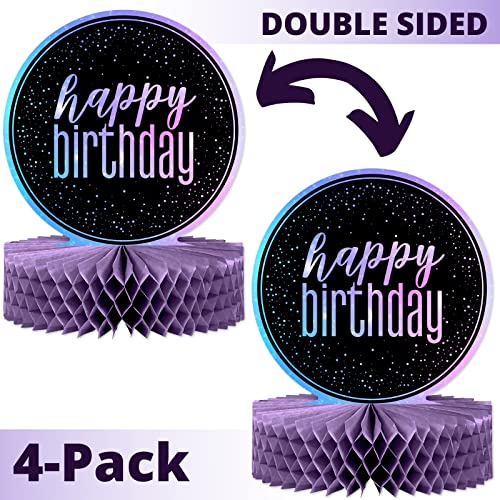 Happy Birthday Table Decorations Centerpieces - 4-Pack Double Sided Happy Birthday Centerpieces For Tables - Purple Birthday Party Decorations Centerpieces - Galaxy Space Theme Birthday Decorations #TOP4