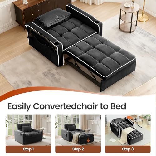 Sillón convertible terciopelo negro miniatura 7