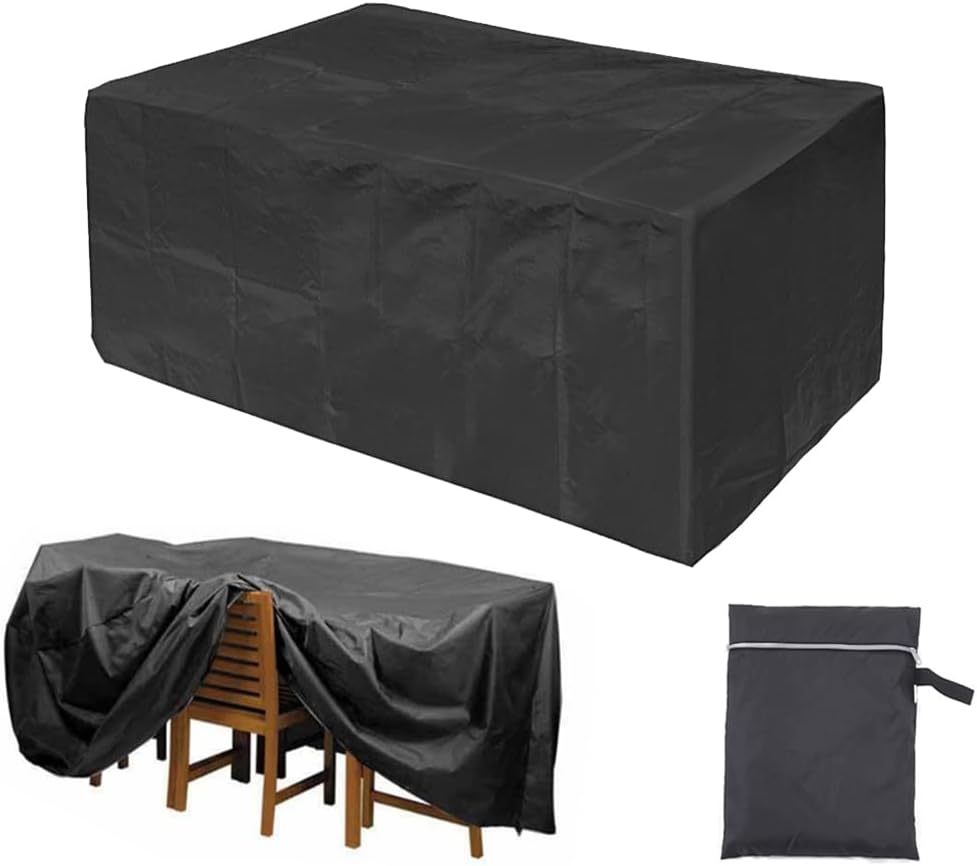Patio Table Cover Outdoor Waterproof Square Furniture Sets Cover with Adjustable Drawstring Dustproof Full Protection Cover for Outdoor Furniture, Black (61x37.5x26.7in)