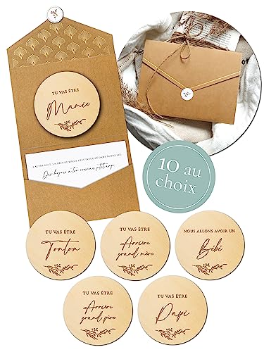 Annonce grossesse carte en bois haut de gamme Joli Coon avec enveloppe et sceau
