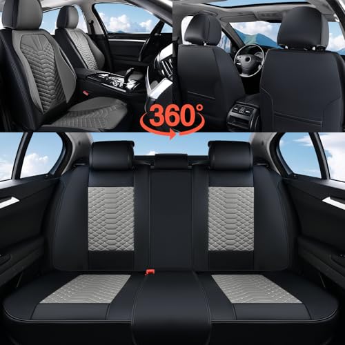 Image of Coverado Leather Seat Covers, Car Seat Covers Full Set, Nappa Leather Seat Covers for Cars, Car Seat Protectors Waterproof, 5 Seats Black&Gray Automotive Seat Covers Fit for Most Cars Trucks