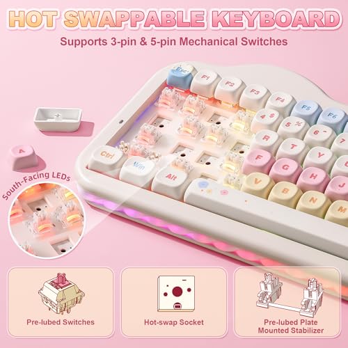 Image of YUNZII C75 Wireless Mechanical Keyboard,75% Layout, Hot-Swappable NKRO,BT5.0 /2.4G /USB-C Mode,Dye-Sub PBT MOA Keycaps,RGB Gasket Mount,Cute Cake Design for Mac /Win /Gaming (Beige, Milk V2 Switch)
