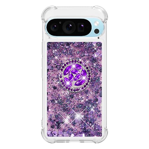 SIYOPINPFY Case for Google Pixel 9 Pro XL Case with Diamond Ring Stand for Women Sparkly Flowing Liquid Quicksand Cover Shockproof Drop Protection Case for Google Pixel 9 Pro XL - Image 2