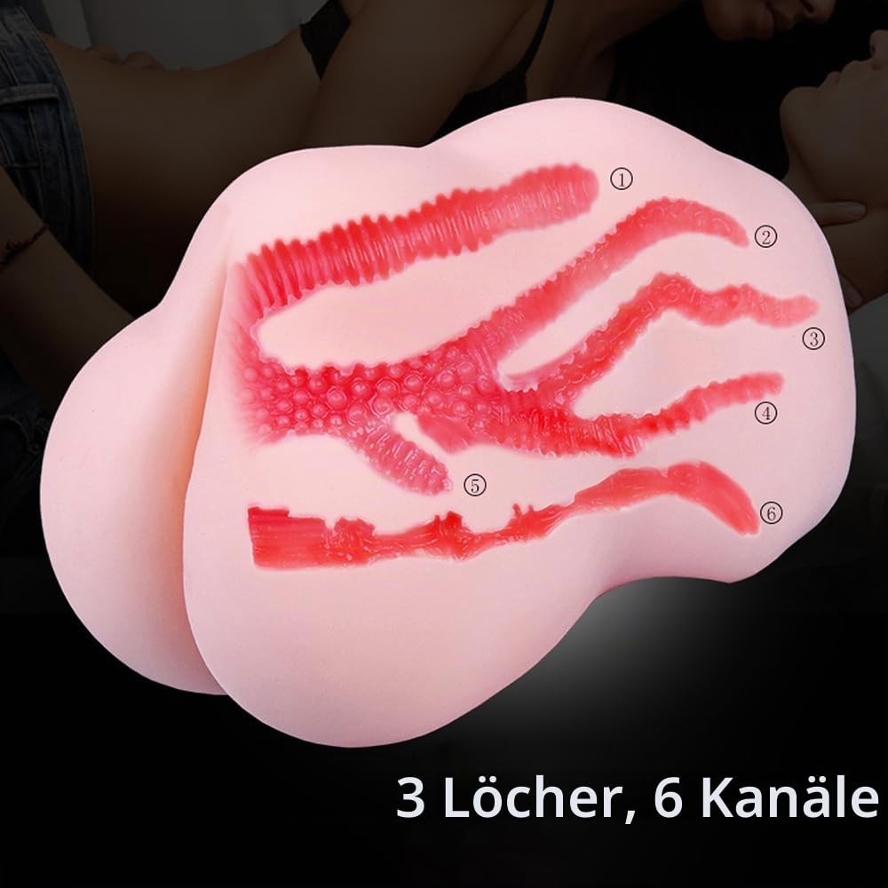 Realistischer Vagina Masturbator 3 Löcher 6 Kanäle Masturbator 3D-Vagina Taschenmuschi Rosa Erotisches Sex toy mit Massagegranulat Kanal Masturbation Sexspielzeug für Männer Profispieler