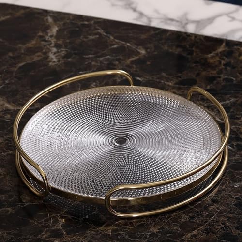 Plateau de service rond en verre texturé et métal de petite taille - 5
