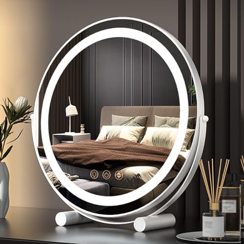 Espejo de maquillaje táctil y ajustable de 360° con iluminación LED redonda