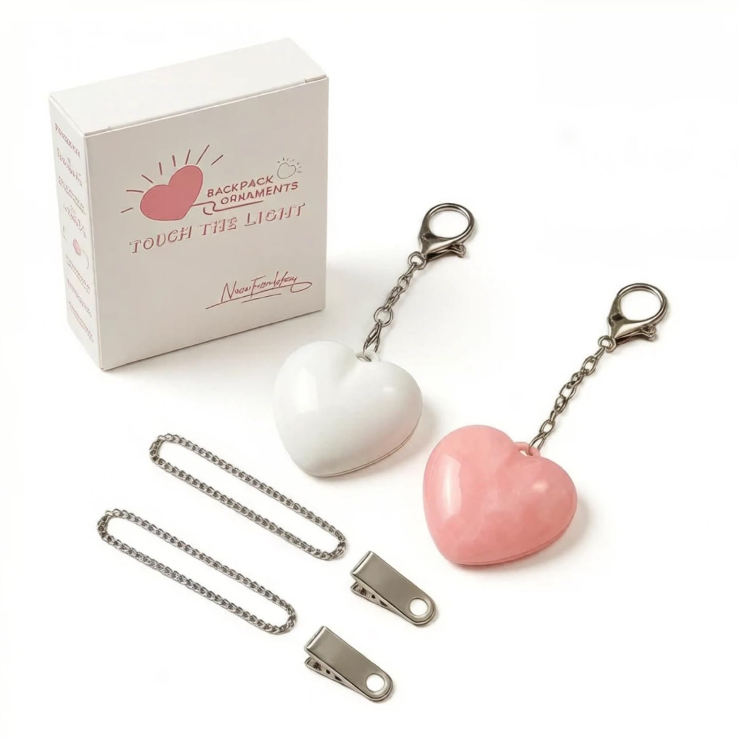 Satiskid 2PCS Heart Shaped Purse Light, Rechargeable LED Handbag Light with Double Chains and Charging Cable, Gift for Women Girls
