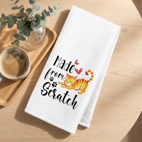 Image of Hanamiya Na 2Pcs Cute Cat Kitchen Towels 24x14 Inch, Make from Scratch, Absorbent Microfiber Dish Cloth Tea Towel, Waffle Hand Towels for Kitchen Home Bathroom, Cat Lover Gifts