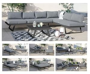 ALEOS. Gartenlounge Lounge aus Aluminium Multifunktionslounge Loungeecke Lounge Set Loungegarnitur Sitzgruppe Doppelliege Sofagarnitur Cancun grau anthrazit mit bequemen Kissen