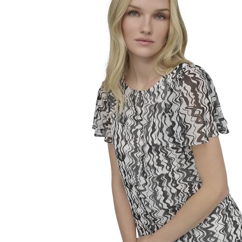 Image of DKNY Women's Flutter Sleeve Ruffle Hem Shift Mini Dress