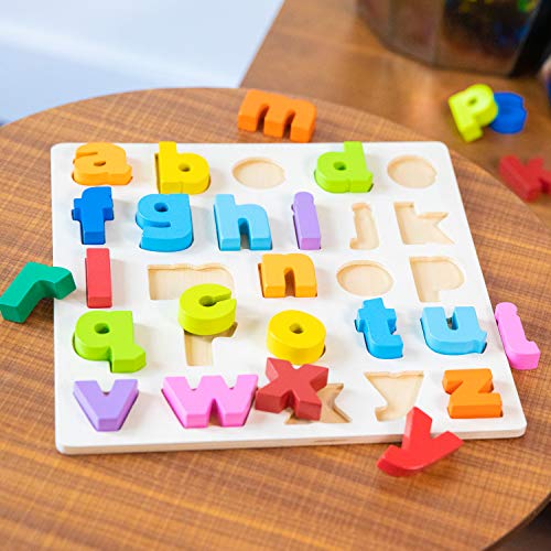 Image of New Classic Toys Puzzle Alphabet Educational Wooden Toys for 2 Year Old Boy and Girl Toddlers Learn The Alphabet, Multi-Colour Colour, Lowercase