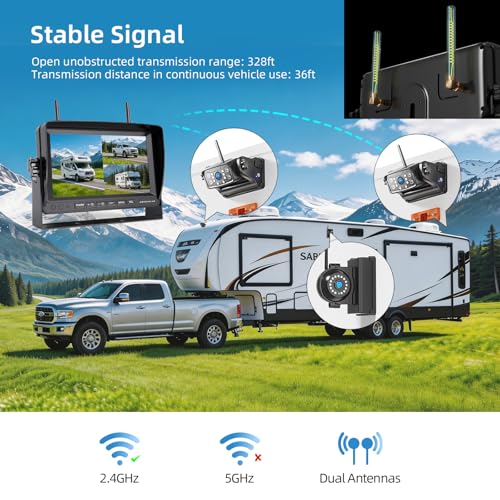 Image of ZEROXCLUB Magnetic Wireless Backup Camera: 7 inch HD 1080P DVR Monitor with 1 Rear View, 2 Side View Cameras, IR Night Vision, Portable Rechargeable Camera for RV /Trailer /5 Wheels /Camper BC703
