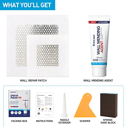 Image of BONCART Spackle Wall & Drywall Repair Patch Kit with Tools | Includes Wall Putty, Scraper, Sanding Sponge, And Aluminum Patches. For Wall Cracks And Nail Holes.