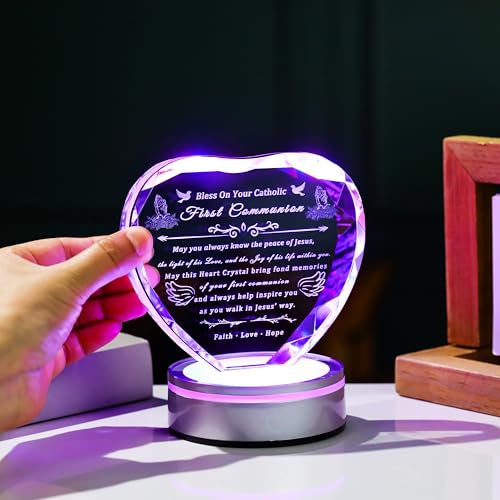 Image of Qianwei First Communion Gifts for Boys Girls, 3D Engraving Crystal Praying Boy John Figurine Jesus First Communion Veil Decoration, Baptism Gifts for Boy Girls Catholic