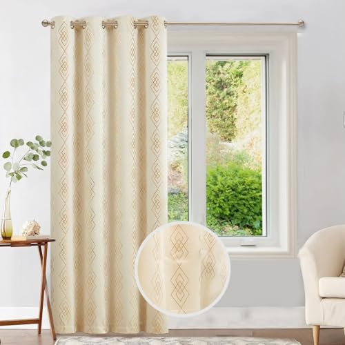 Image of Urban Space 80-85% True Blackout Curtains for Window, Gold Foil Printed Blackout Curtain, Decorative Window Curtain Eyelet with Tieback, 1 Piece Curtain for Living Room(Diamond Beige, 5 Feet)