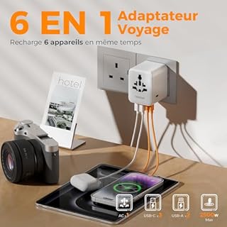 TESSAN Adaptateur Prise Universelle, Adaptateur Universel de Voyage avec 5 USB Puissance Totale 28W, International Voyage Accessoires France vers USA Anglaise Thailande Japon Australie Chine