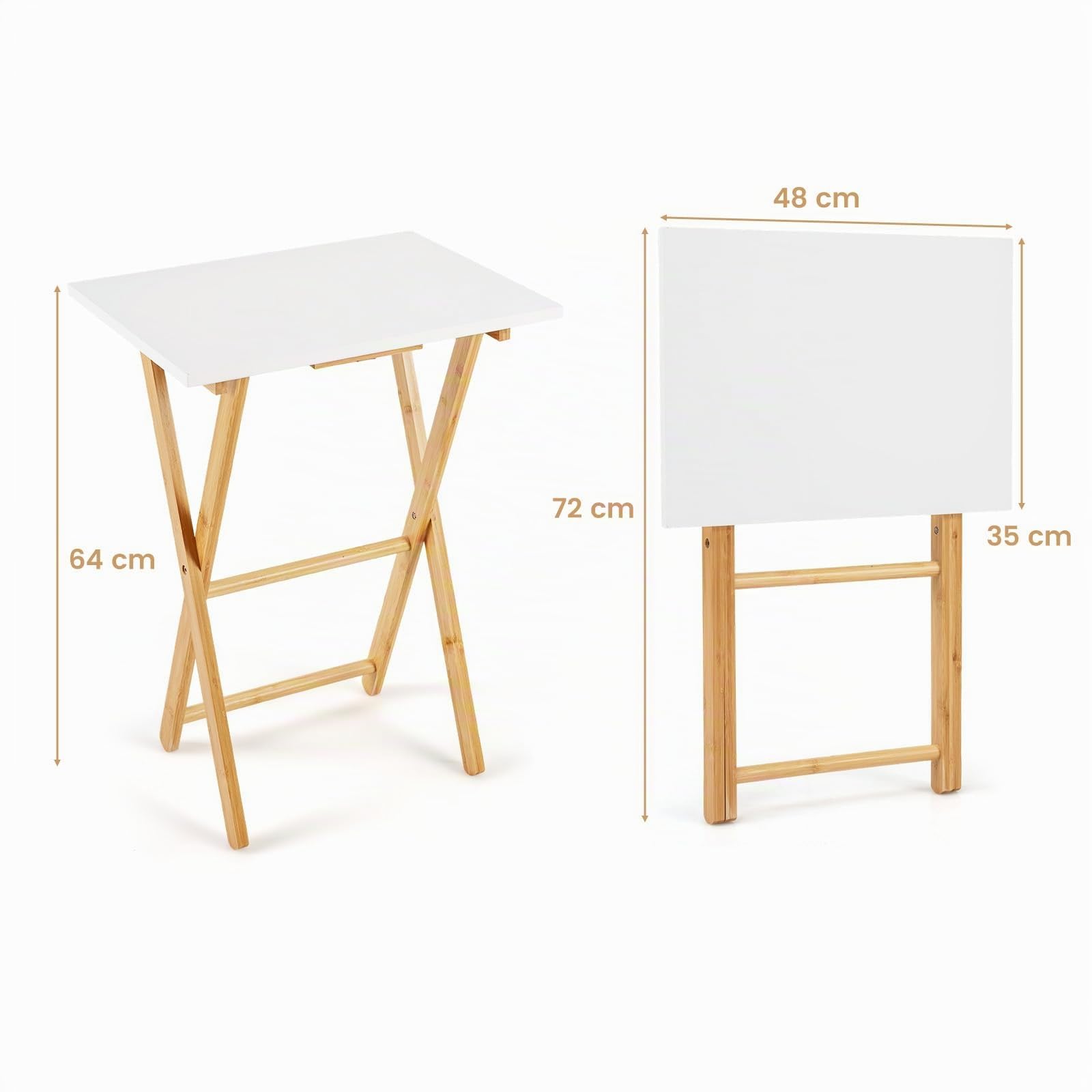 GOPLUS Set de 2 Mesas Auxiliares Plegables de Jardín, Mesa Lateral para Sofá de Bambú con Patas en Forma de X, Travesaños Reforzadas, Plegado y Montaje Fáciles, Mesita Auxiliar para Dormitorio