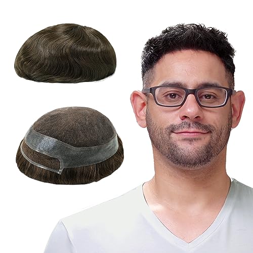 Lordhair Human Hair Toupee for Men Natural Hairline French Lace Front with Skin Perimeter Men's Hair System